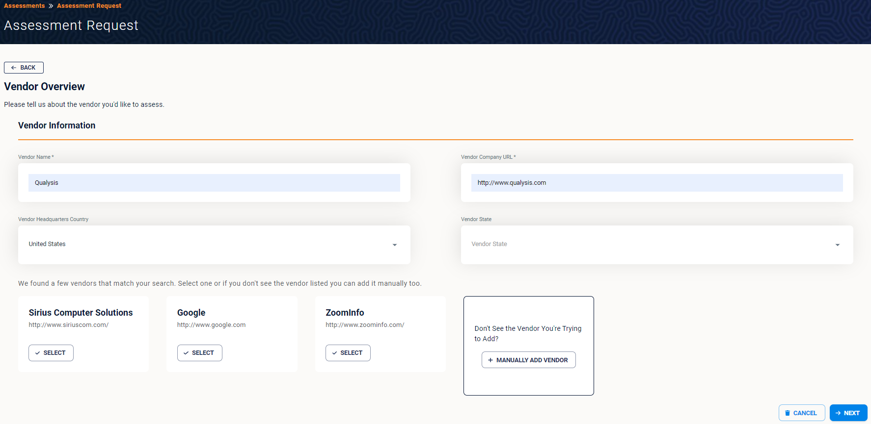 Vendor Overview Search Results